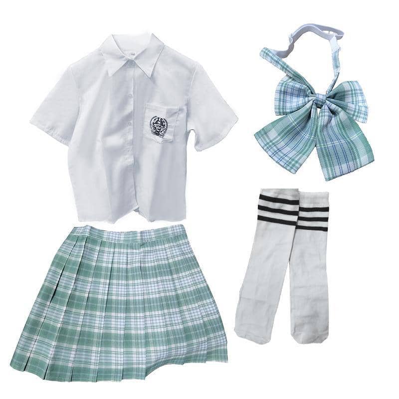 Pleated School Skirt, High Waist Mint Green Plaid - Size S (Skirt Length 43 cm) - view 3