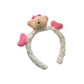 Plush Bear Headband with Heart Accents for Makeup and Face Washing - White