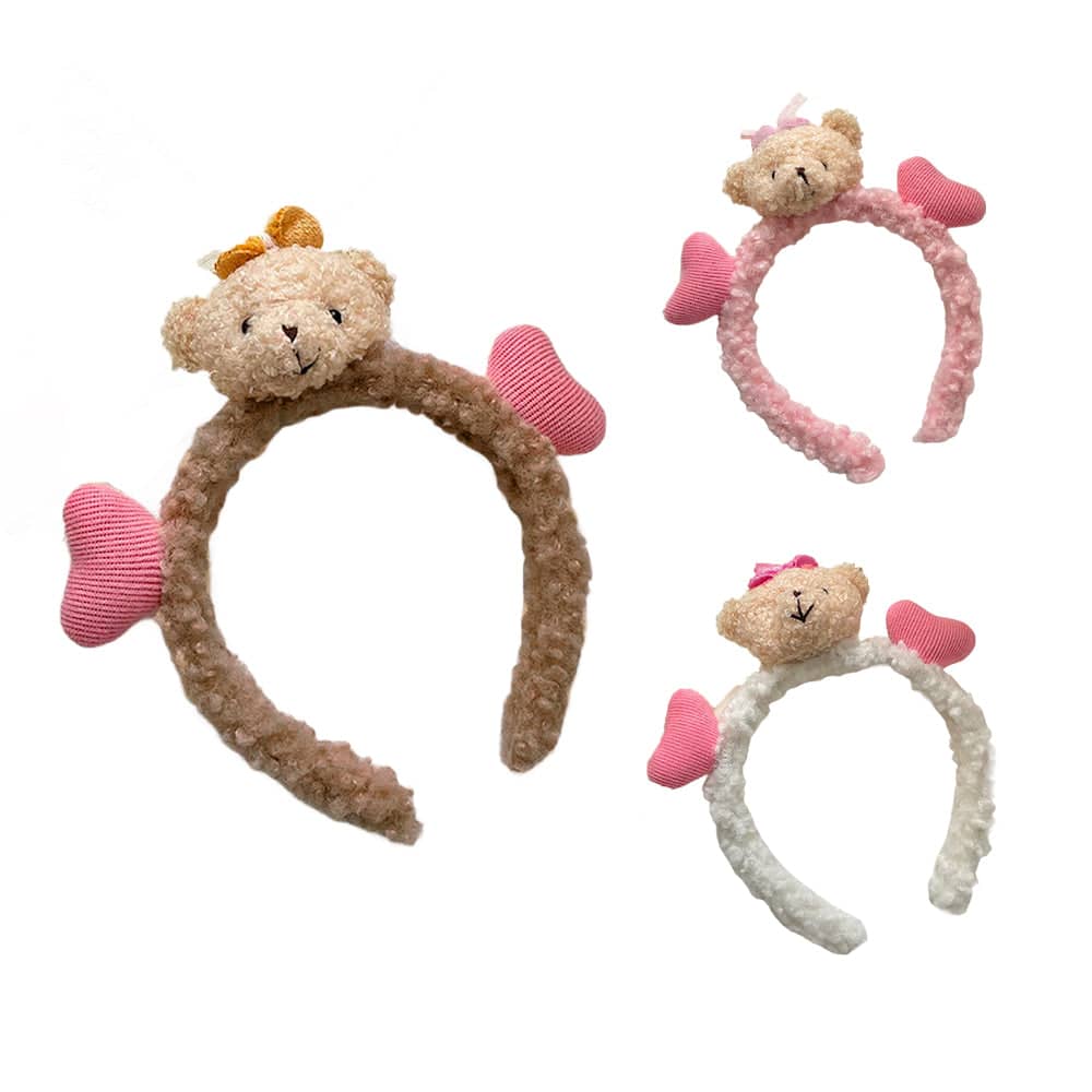 Plush Bear Headband with Heart Accents for Makeup and Face Washing - White - view 3