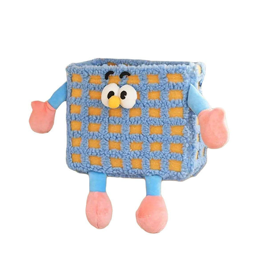 Plush Car Seatback Hanging Wastebasket Storage Bin, 27 x 19 x 14 cm - Blue Check