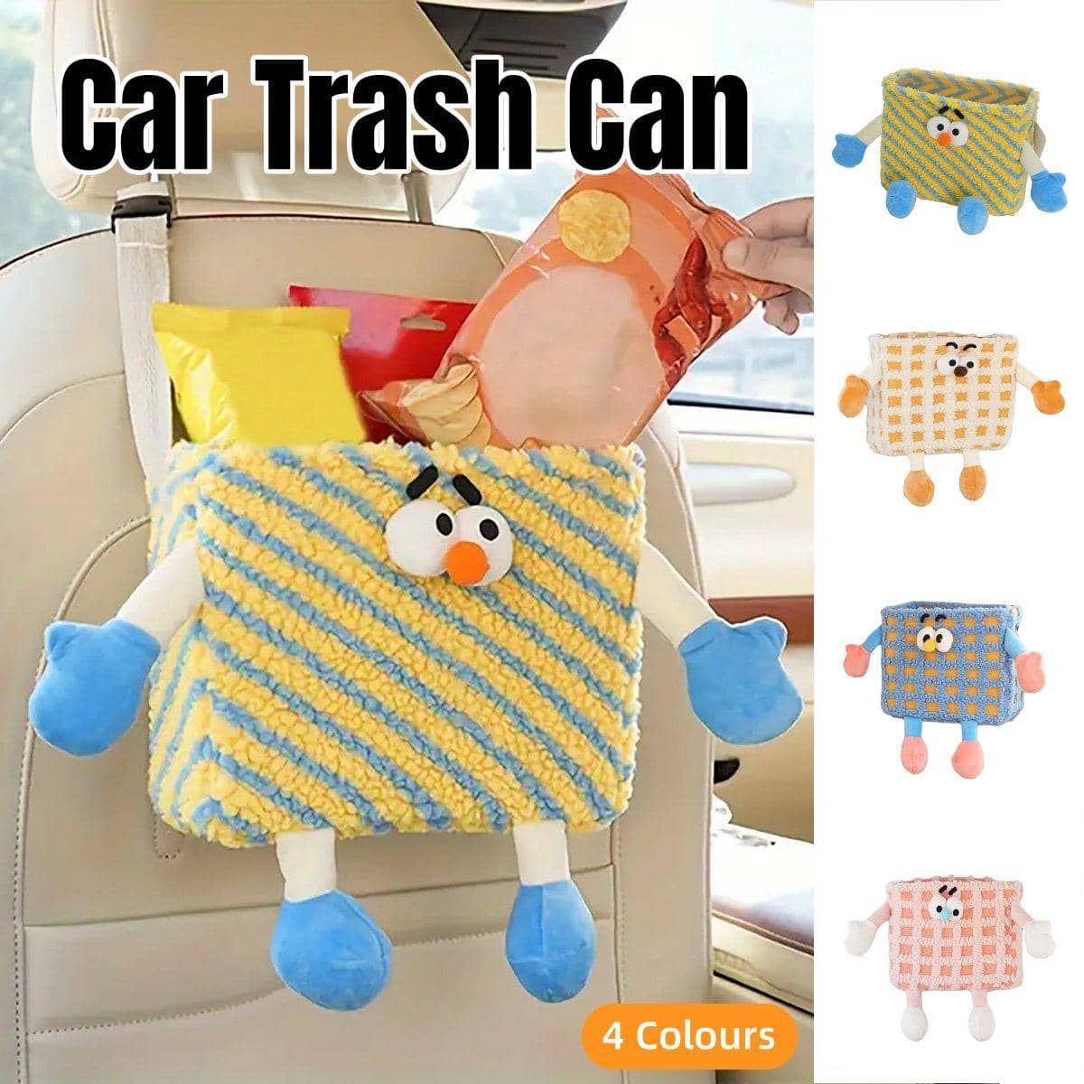 Plush Car Seatback Hanging Wastebasket Storage Bin, 27 x 19 x 14 cm - Blue Check - view 2