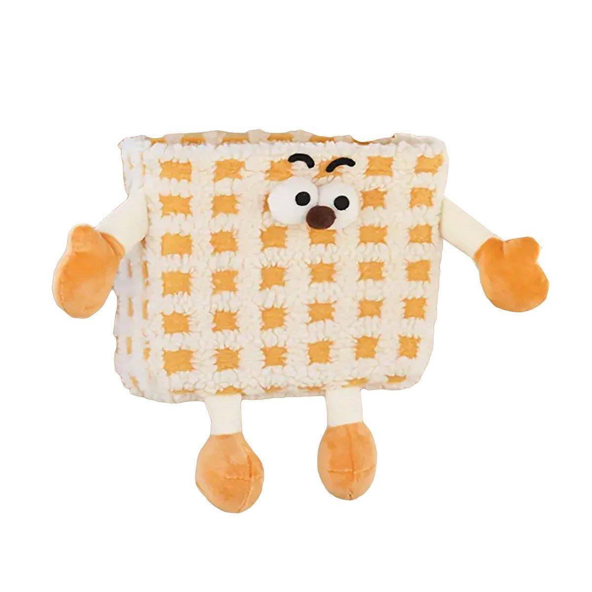 Plush Car Seatback Hanging Wastebasket Storage Bin, 27 x 19 x 14 cm - Orange Check