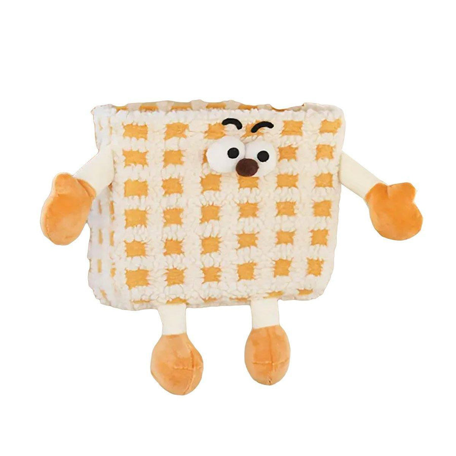 Plush Car Seatback Hanging Wastebasket Storage Bin, 27 x 19 x 14 cm - Orange Check