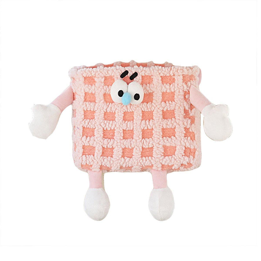 Plush Car Seatback Hanging Wastebasket Storage Bin, 27 x 19 x 14 cm - Pink Check