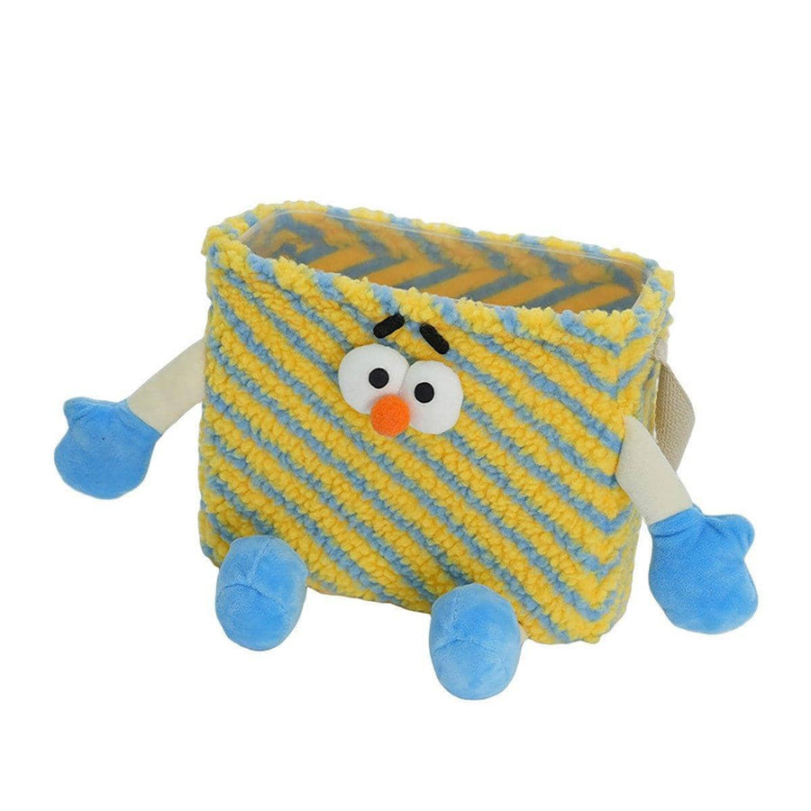 Plush Car Seatback Hanging Wastebasket Storage Bin, 27 x 19 x 14 cm - Yellow Stripe