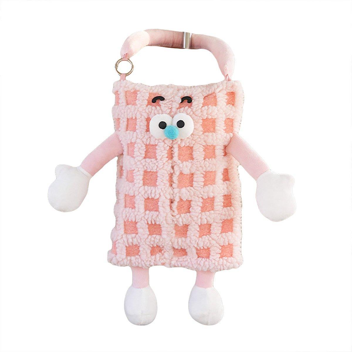 Plush Car Tissue Box, Striped Plaid Seat Back Hanging Holder - Pink