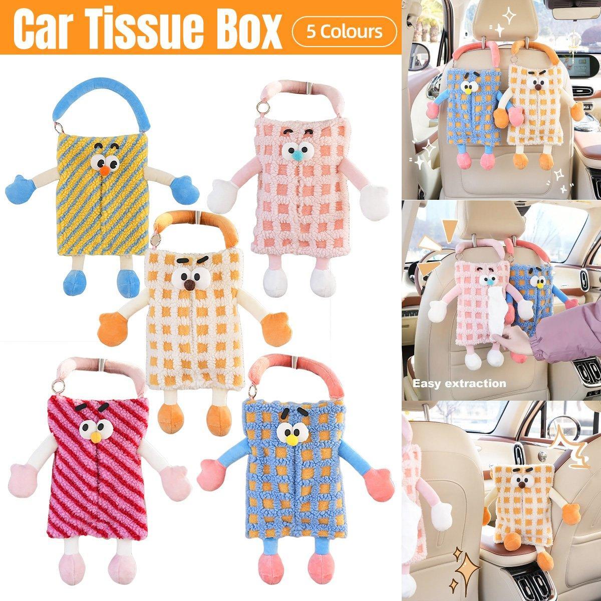 Plush Car Tissue Box, Striped Plaid Seat Back Hanging Holder - Pink - view 2