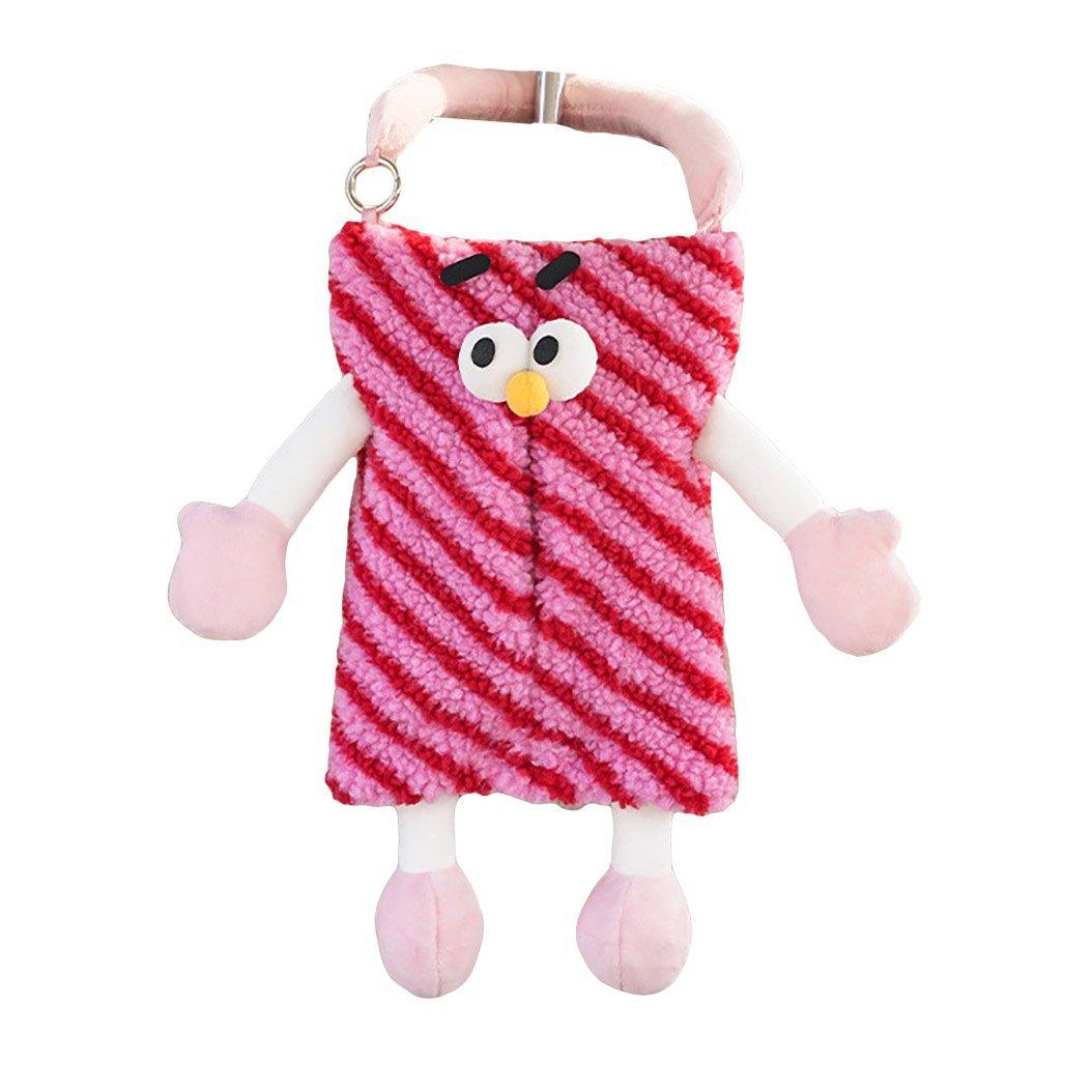 Plush Car Tissue Box, Striped Plaid Seat Back Hanging Holder - Red