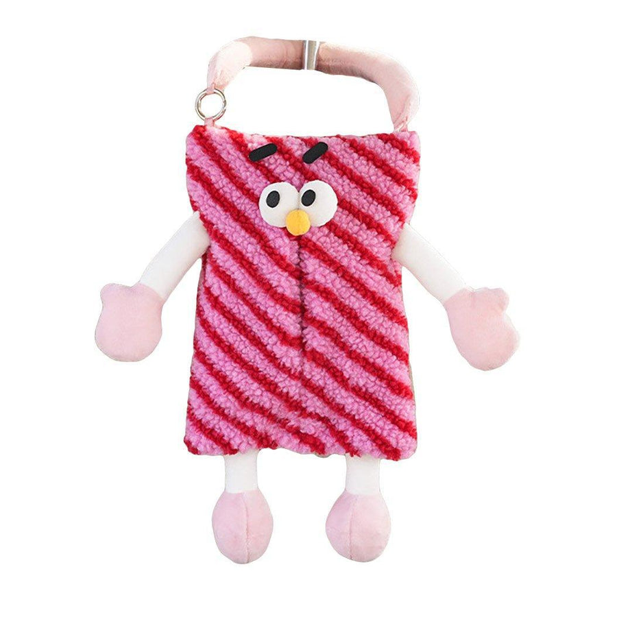 Plush Car Tissue Box, Striped Plaid Seat Back Hanging Holder - Red