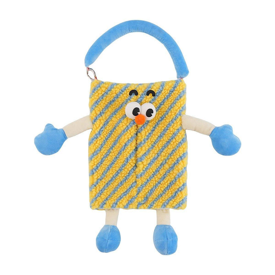 Plush Car Tissue Box, Striped Plaid Seat Back Hanging Holder - Yellow