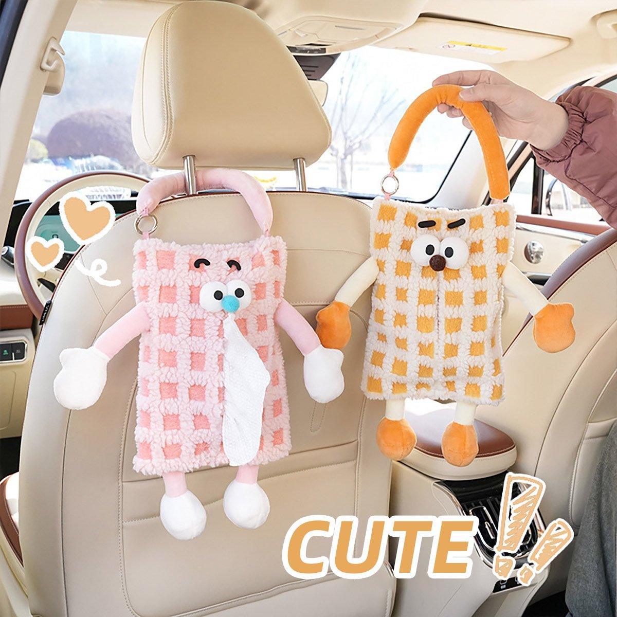 Plush Car Tissue Box, Striped Plaid Seat Back Hanging Holder - Yellow - view 5