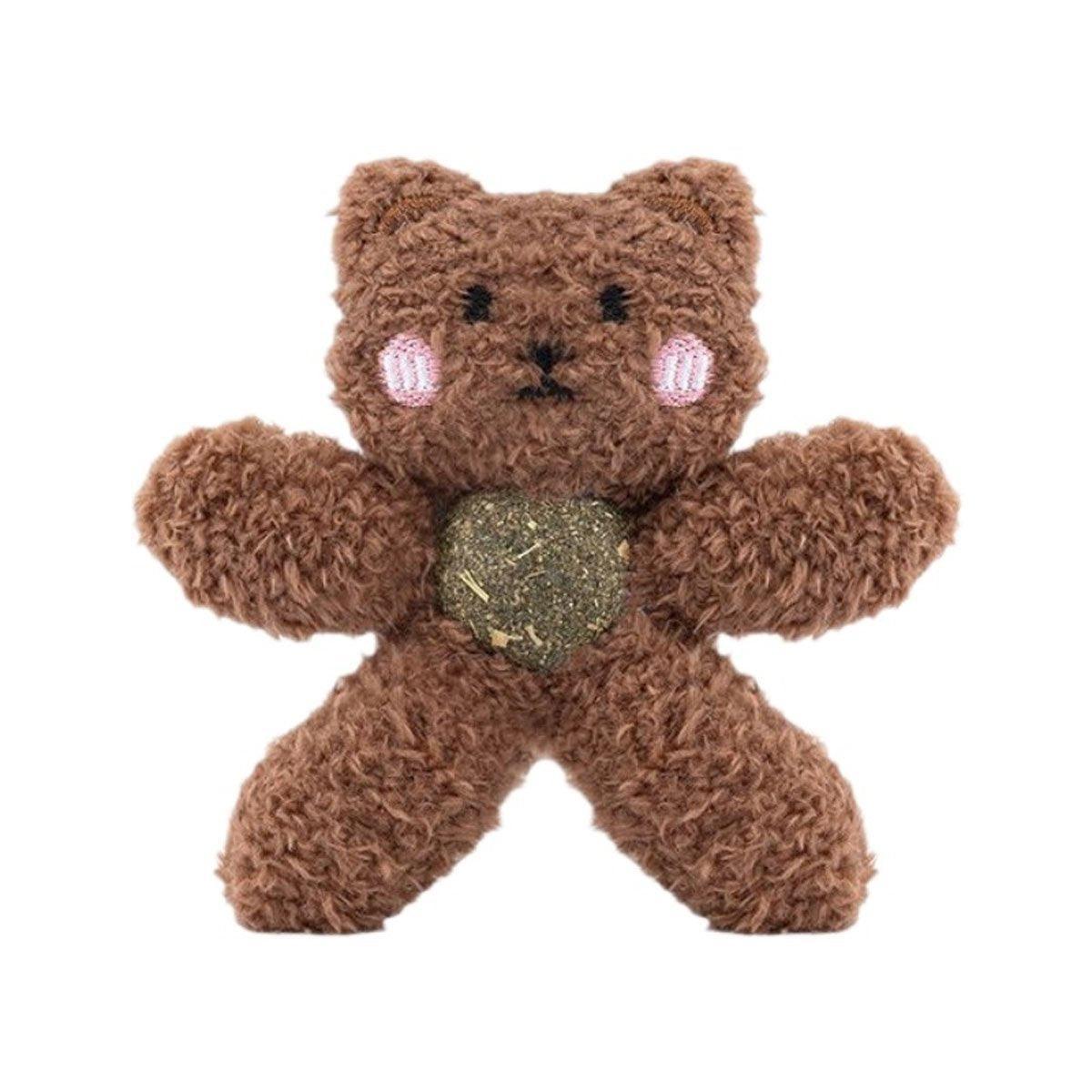 Plush Cat Chew Toy with Catnip Ball - Brown Bear
