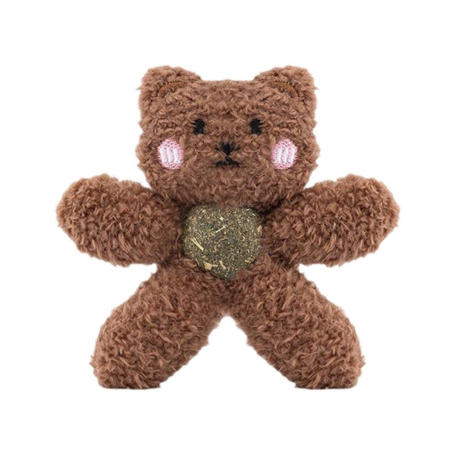 Plush Cat Chew Toy with Catnip Ball - Brown Bear