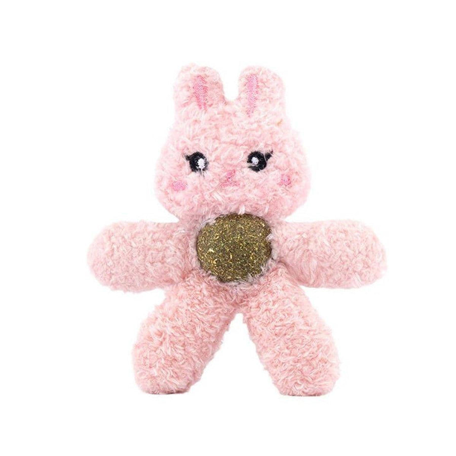Plush Cat Chew Toy with Catnip Ball - Pink Bunny