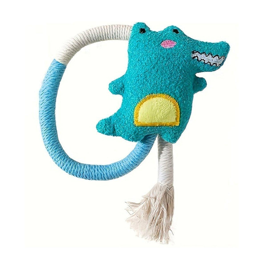 Plush Cat Toy with Cotton Rope and Catnip Sachet - Teal Dinosaur