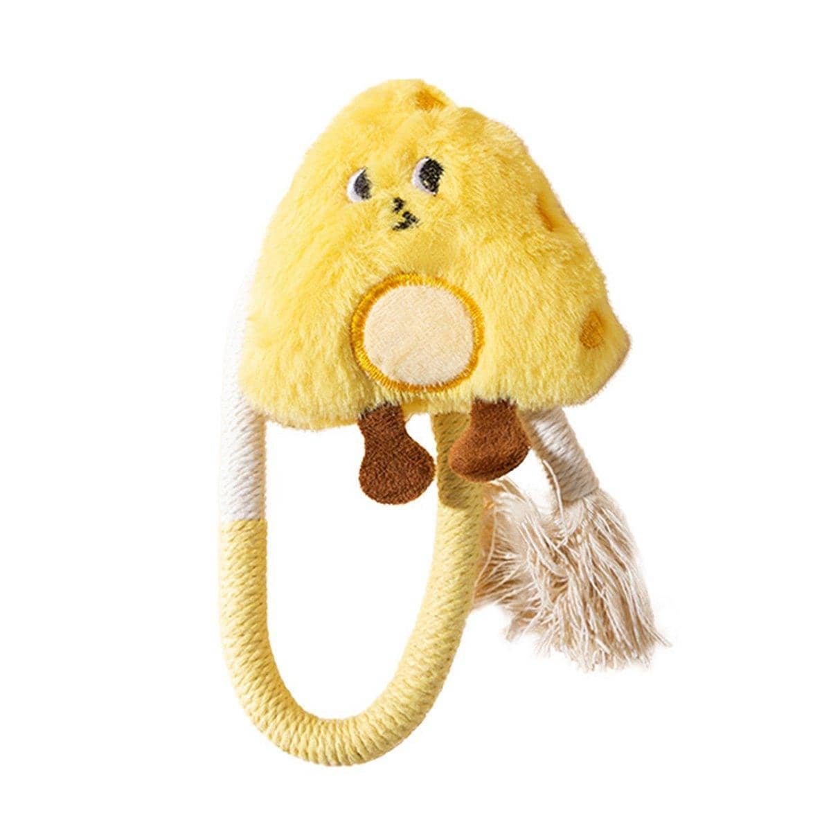 Plush Cat Toy with Cotton Rope and Catnip Sachet - Yellow Cheese