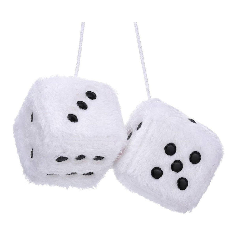 Plush Dice Hanging Charms, Pair - White