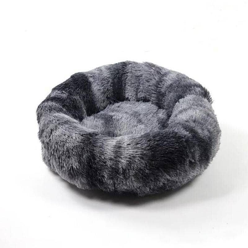 Plush Donut Pet Bed for Cats and Dogs - Dark Grey, 70 cm