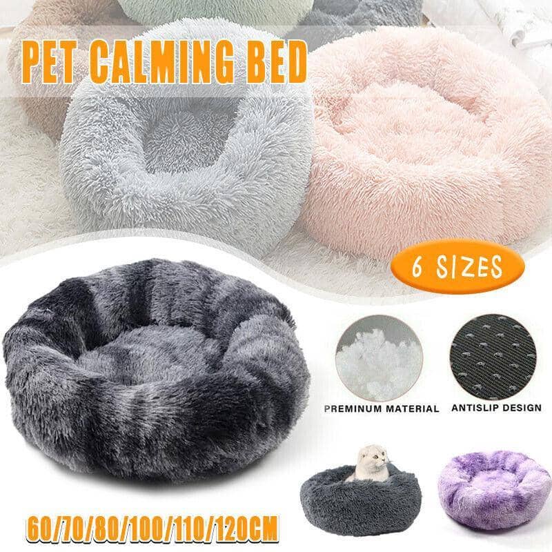 Plush Donut Pet Bed for Cats and Dogs - Dark Grey, 70 cm - view 2