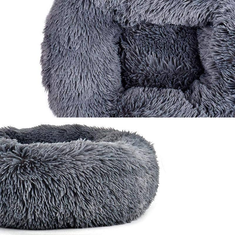 Plush Donut Pet Bed for Cats and Dogs - Taupe, 110 cm - view 5