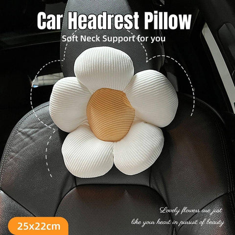 Plush Flower Car Headrest Neck Pillow - Cream, 25 x 22cm