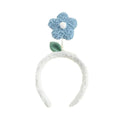 Plush Flower Headband with Lamb Wool Trim - Blue