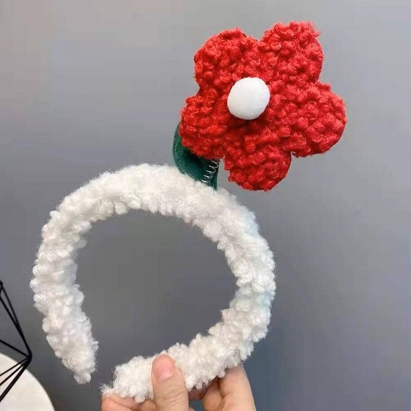 Plush Flower Headband with Lamb Wool Trim - Blue - view 5