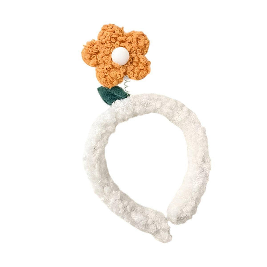 Plush Flower Headband with Lamb Wool Trim - Orange
