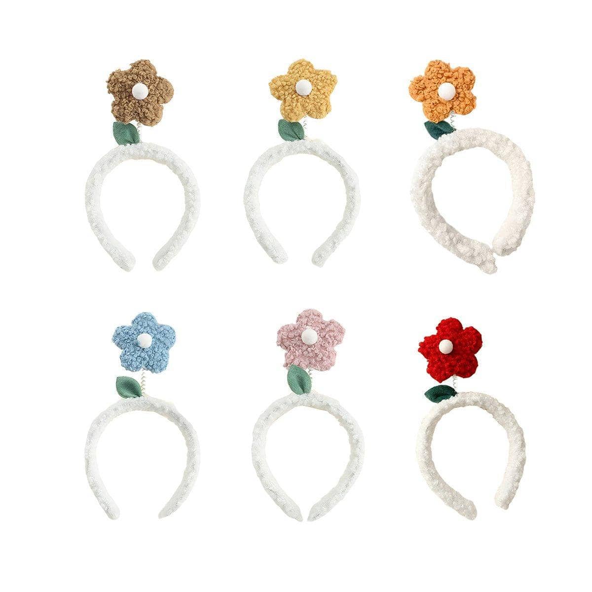 Plush Flower Headband with Lamb Wool Trim - Red - view 3