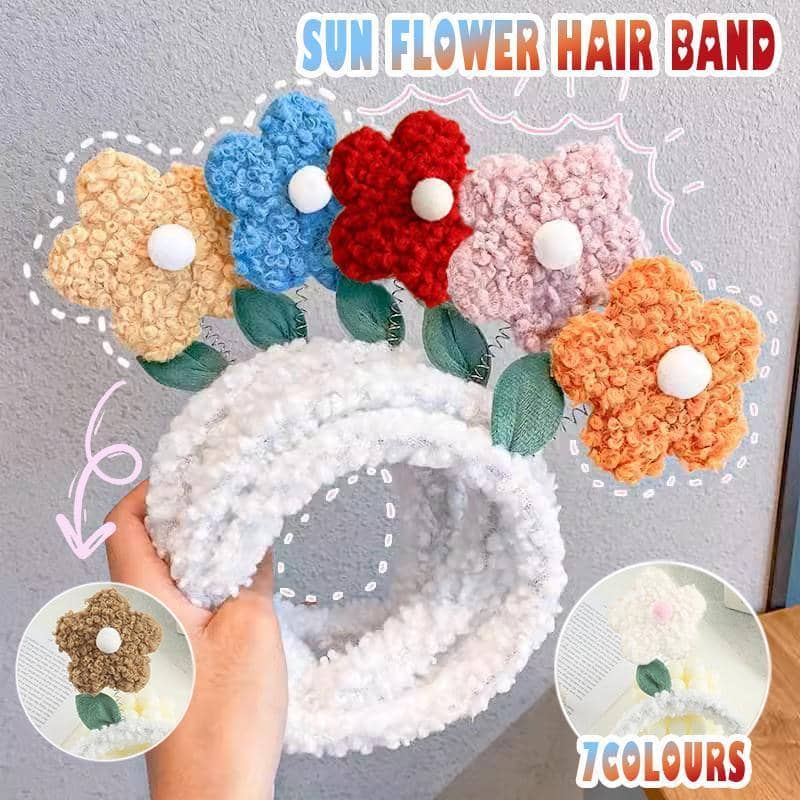 Plush Flower Headband with Lamb Wool Trim - White - view 2