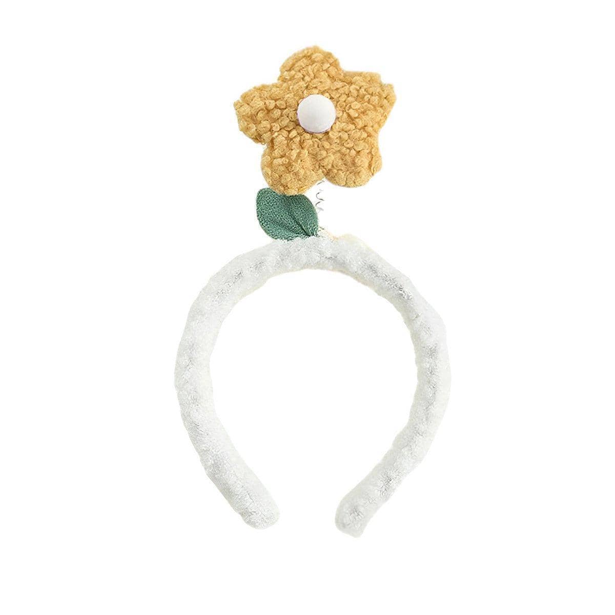 Plush Flower Headband with Lamb Wool Trim - Yellow