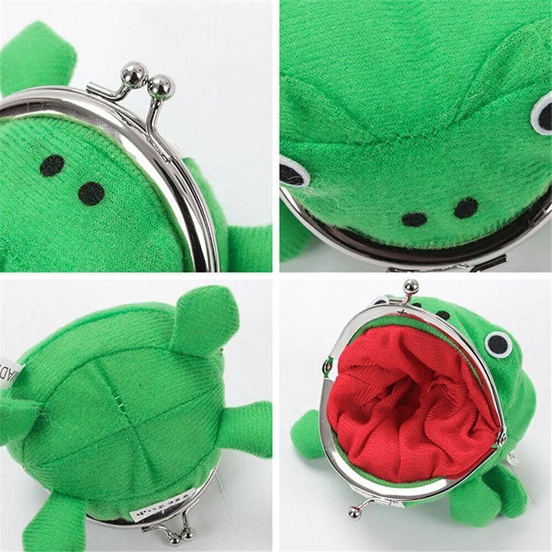 Plush Frog Coin Purse with Kiss-Lock Clasp - Green - view 3