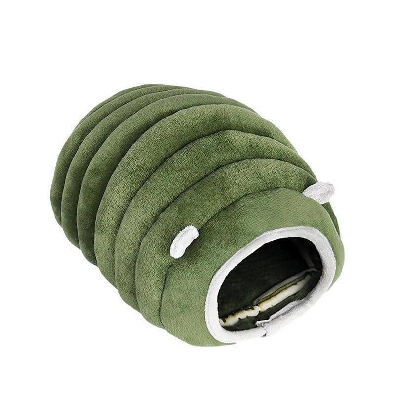 Plush Guinea Pig and Hamster House, Pet Hideout - Green Ribbed Cocoon