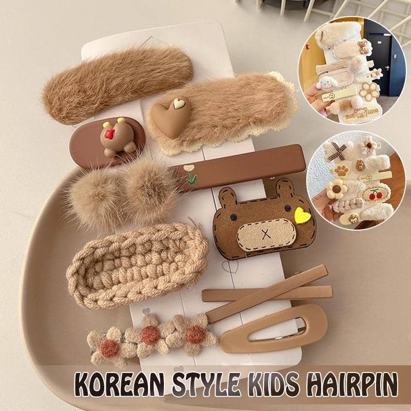 Plush Hair Clip Set for Kids - Beige and Cream, Teddy and Flower Designs - view 2