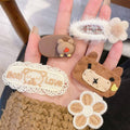 Plush Hair Clip Set for Kids - White and Brown, Cherry and Paw Print Designs - view 4