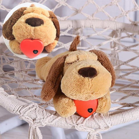 Plush Heartbeat Toy for Puppies and Cats - Light Brown, 35 x 20cm
