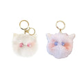 Plush Kitten Head Keychain with Rabbit Hair Pompom for Bags - White and Pink - view 3