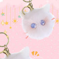 Plush Kitten Head Keychain with Rabbit Hair Pompom for Bags - White and Pink - view 5