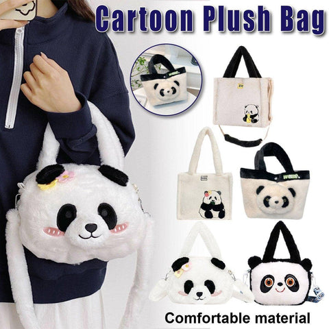 Plush Panda Crossbody Bag with Black Handles - Cream - view 2