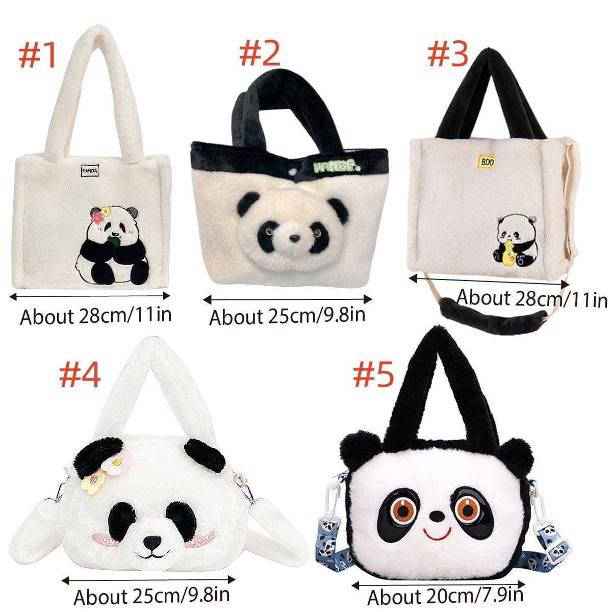 Plush Panda Crossbody Bag with Black Handles - Cream - view 4