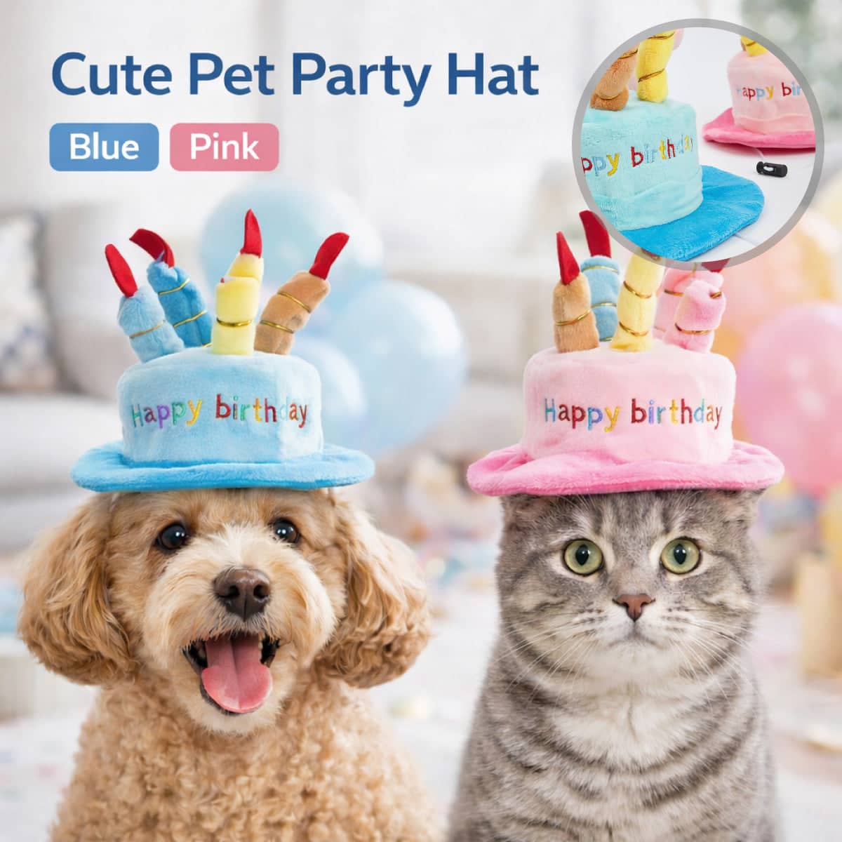 Plush Pet Birthday Cake Party Hat for Dogs and Cats - Pink - view 2
