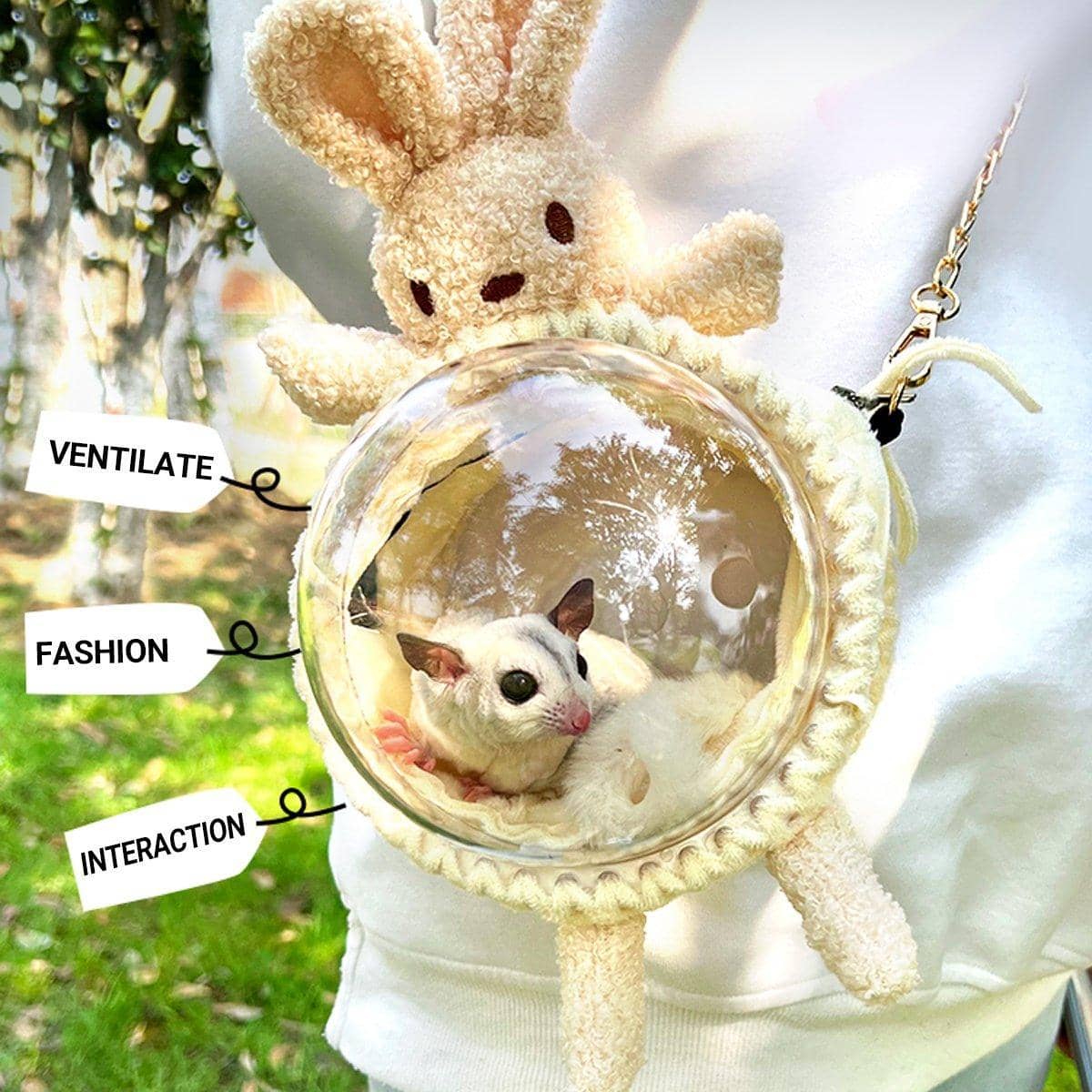 Plush Pet Carrier Bag with Clear Window for Hamsters and Small Animals - Large, Cream Rabbit (22 x 23 x 22 cm) - view 5