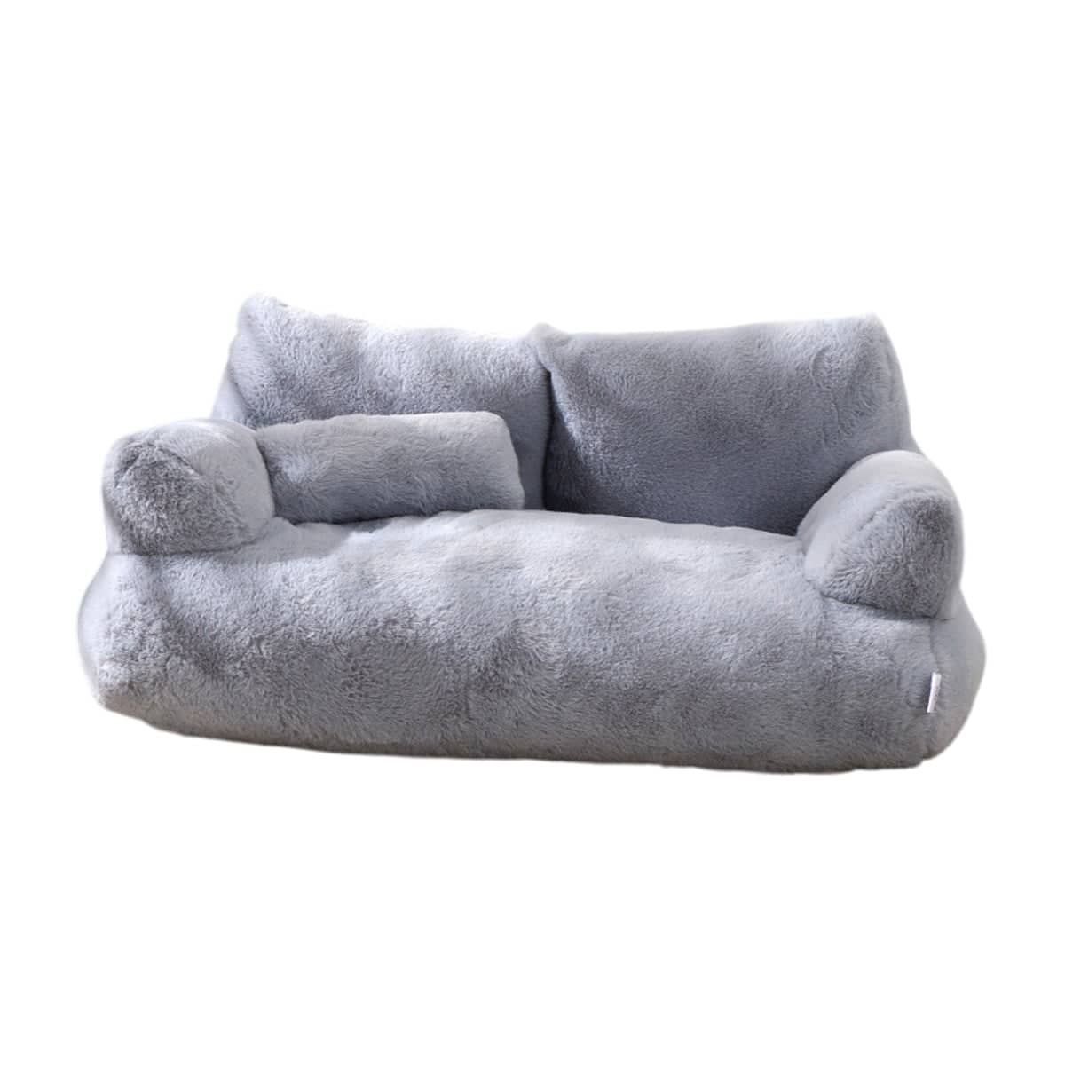 Plush Pet Sofa Bed for Cats and Dogs - Grey, Size L (65 x 46 x 30 cm)