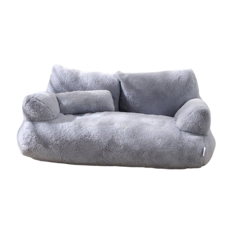 Plush Pet Sofa Bed for Cats and Dogs - Grey, Size L (65 x 46 x 30 cm)