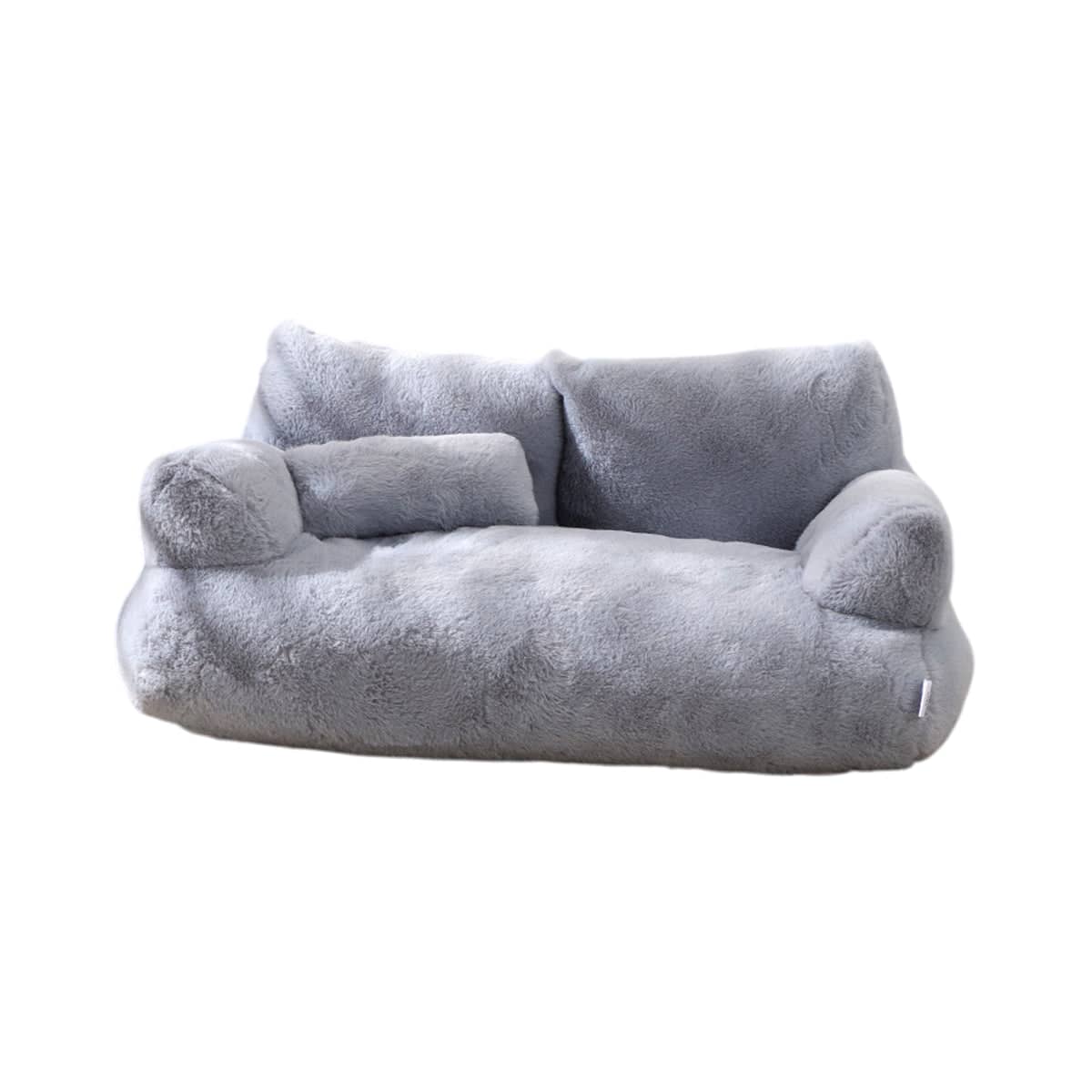Plush Pet Sofa Bed for Cats and Dogs - Grey, Size M (55 x 38 x 18 cm)