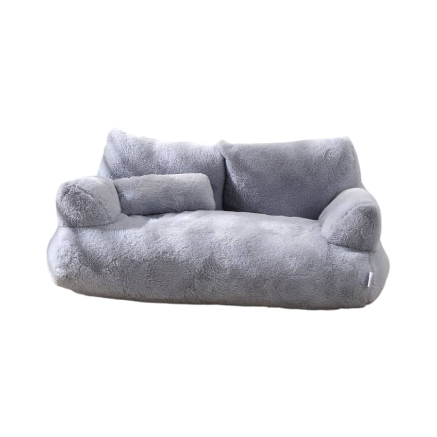 Plush Pet Sofa Bed for Cats and Dogs - Grey, Size M (55 x 38 x 18 cm)