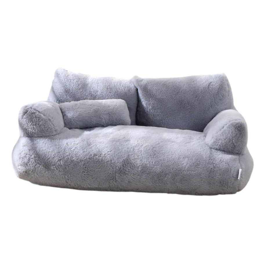 Plush Pet Sofa Bed for Cats and Dogs - Grey, Size XL (75 x 51 x 28 cm)