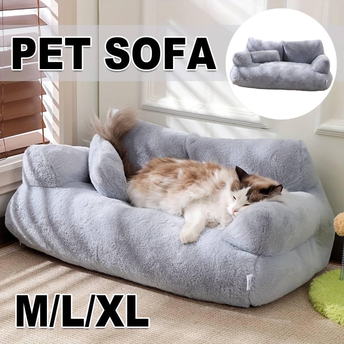Plush Pet Sofa Bed for Cats and Dogs - Grey, Size XL (75 x 51 x 28 cm) - view 2