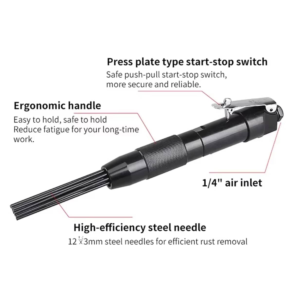 Pneumatic Rust Remover Needle Scaler with Ergonomic Handle for Auto Body Metal - view 5