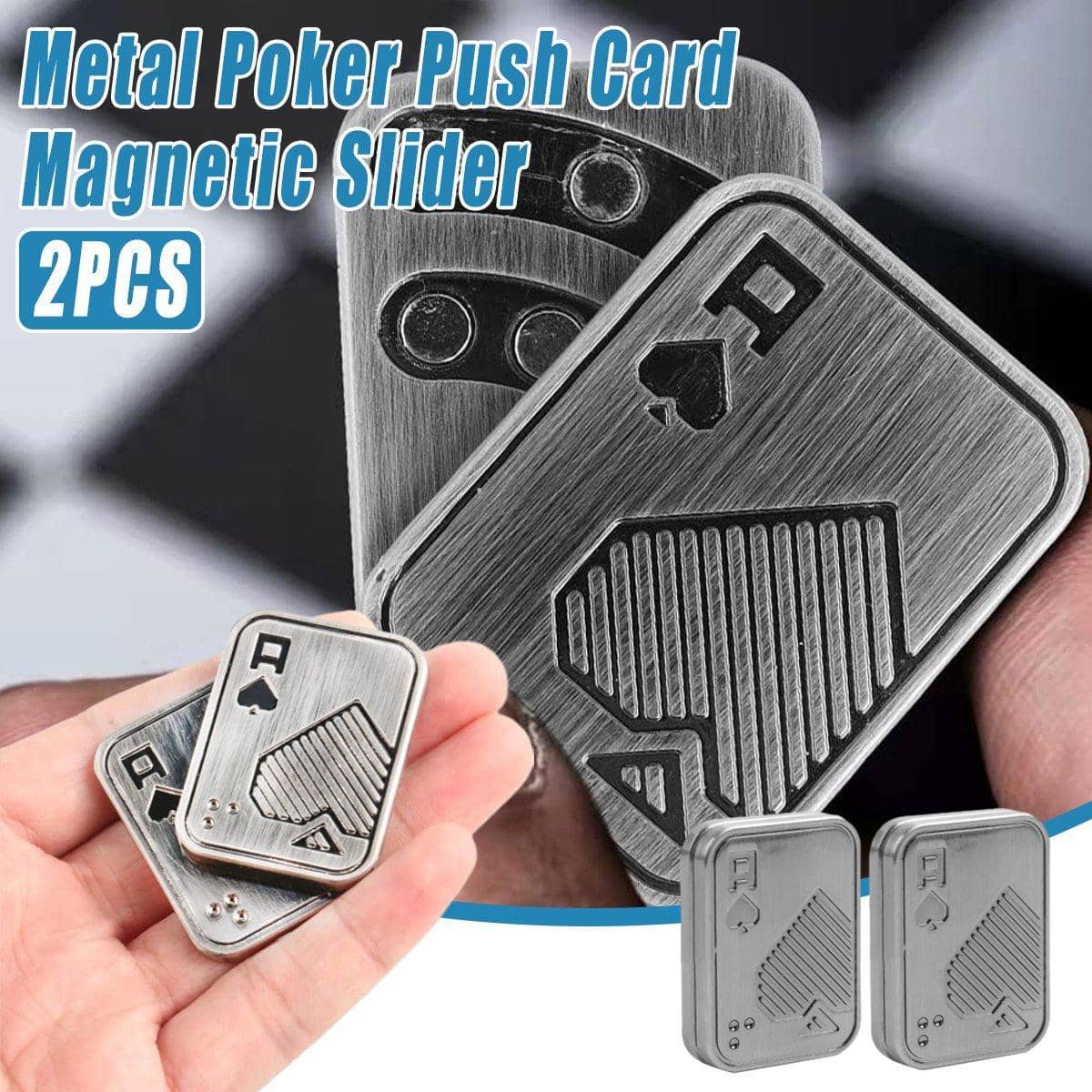 Poker Style Magnetic Fidget Slider, 2 Pack - Silver Metal Fidget Toy